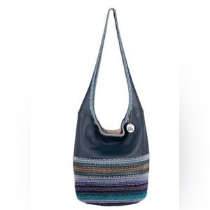 The Sak Hobo handmade  crochet in Bali signed by the maker. Navy vegan leather